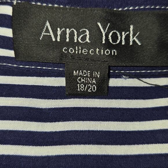 Arna York Collection 18/20 Navy Blue White Striped Button Front Tunic Top Flowy - Picture 2 of 10